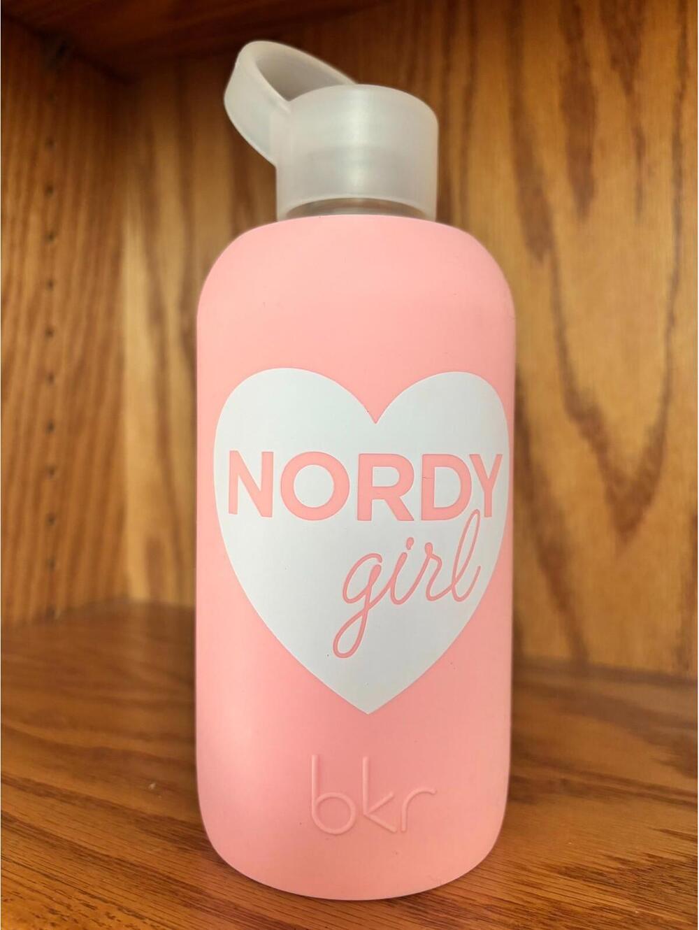 RARE BKR Glass Water Bottle 16oz Pink Nordy Girl Heart - Picture 2 of 6